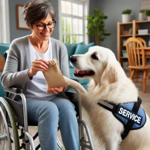 כלב שירות מסייע לאדם עם מוגבלות ניידות בהתניידות